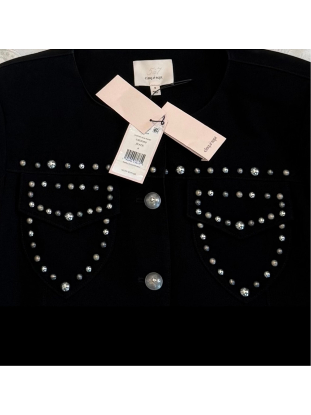 CINQ A SEPT Olga Studded Jacket Black 8 NWT - Picture 9 of 10